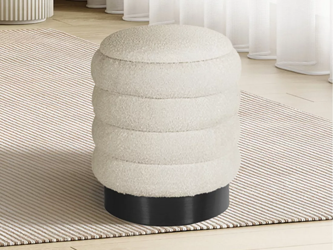 Pouf coffre de rangement en tissu bouclette blanc ESDALO