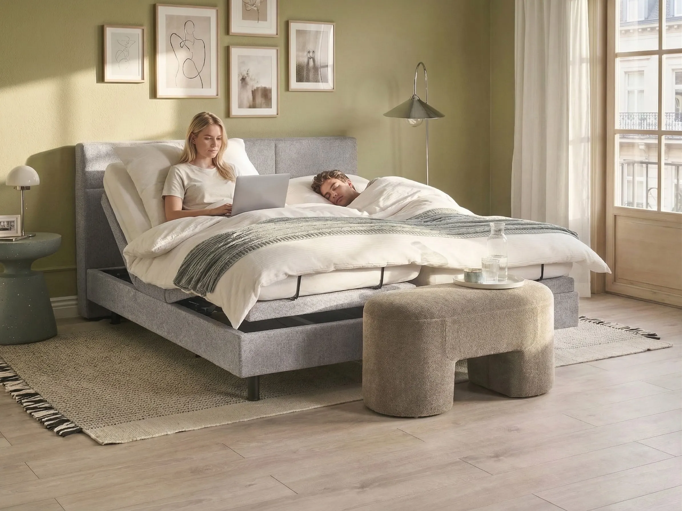 Verstelbaar bed Stof VICEROY 180 x 200 cm Lichtgrijs