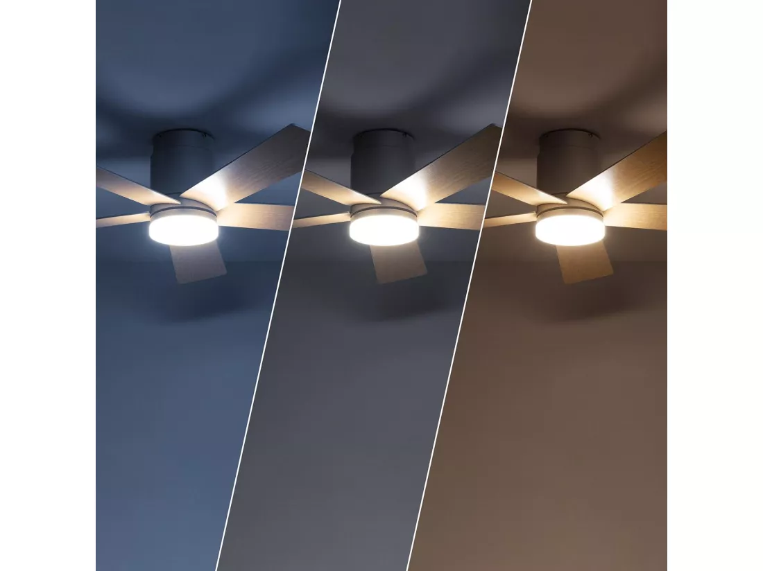 Ventilateur de Plafond Silencieux Flatiron 132 cm Moteur DC Bois clair Télécommande Avec lumière