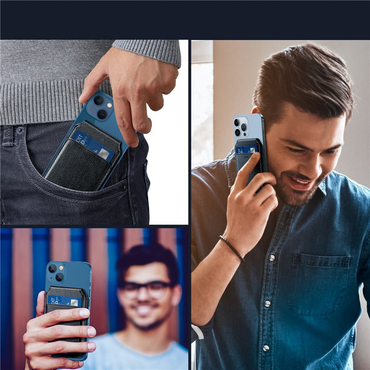 HaloLock Magnetische MagSafe iPhone Echtleder Wallet Kreditkarten Halterung   Kickstand Aufsteller - Schwarz