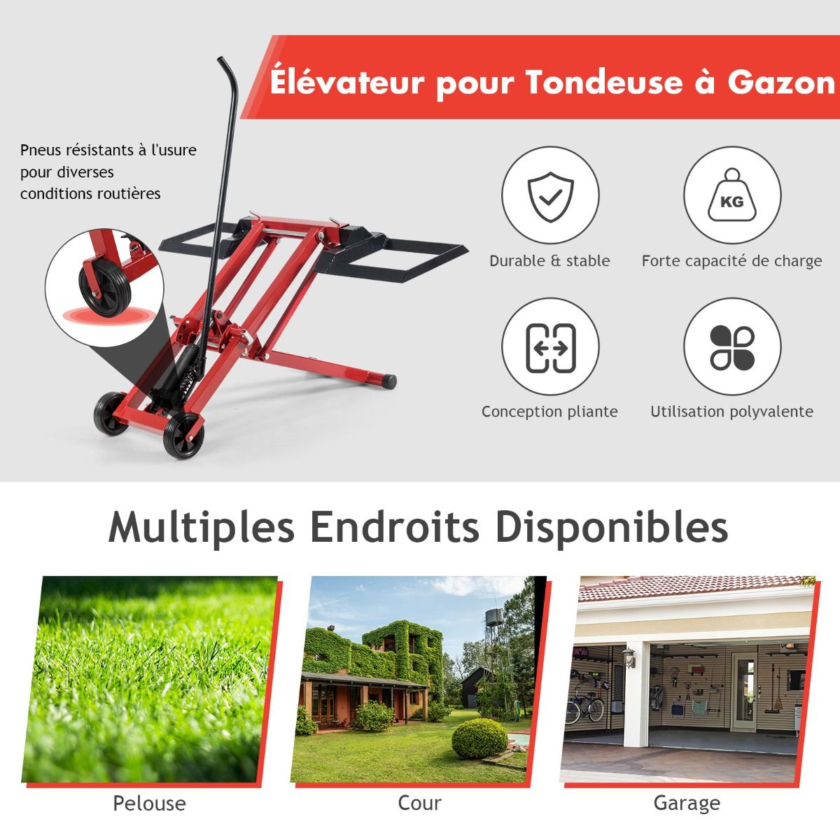 Cric de Levage pour Tondeuse à Gazon pour Tracteurs et Tondeuses à Gazon Autoportées à Rayon de Braquage Nul Capacité de 227 Kg - Lidl-Manfred