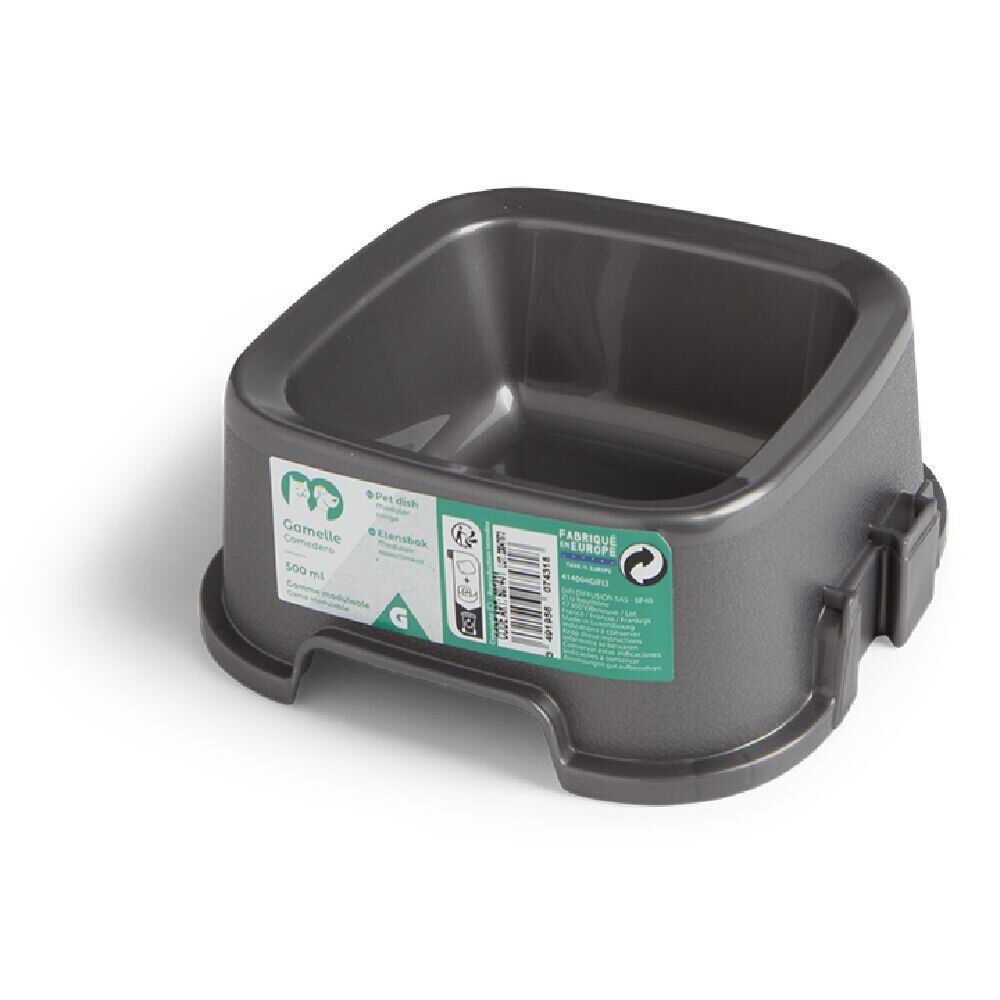 Gamelle carrée grise 500ml - plastique 16,6x16,6xH6,5cm