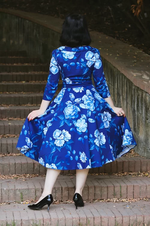 Hearts & Roses Dorothy swing jurk in blauw