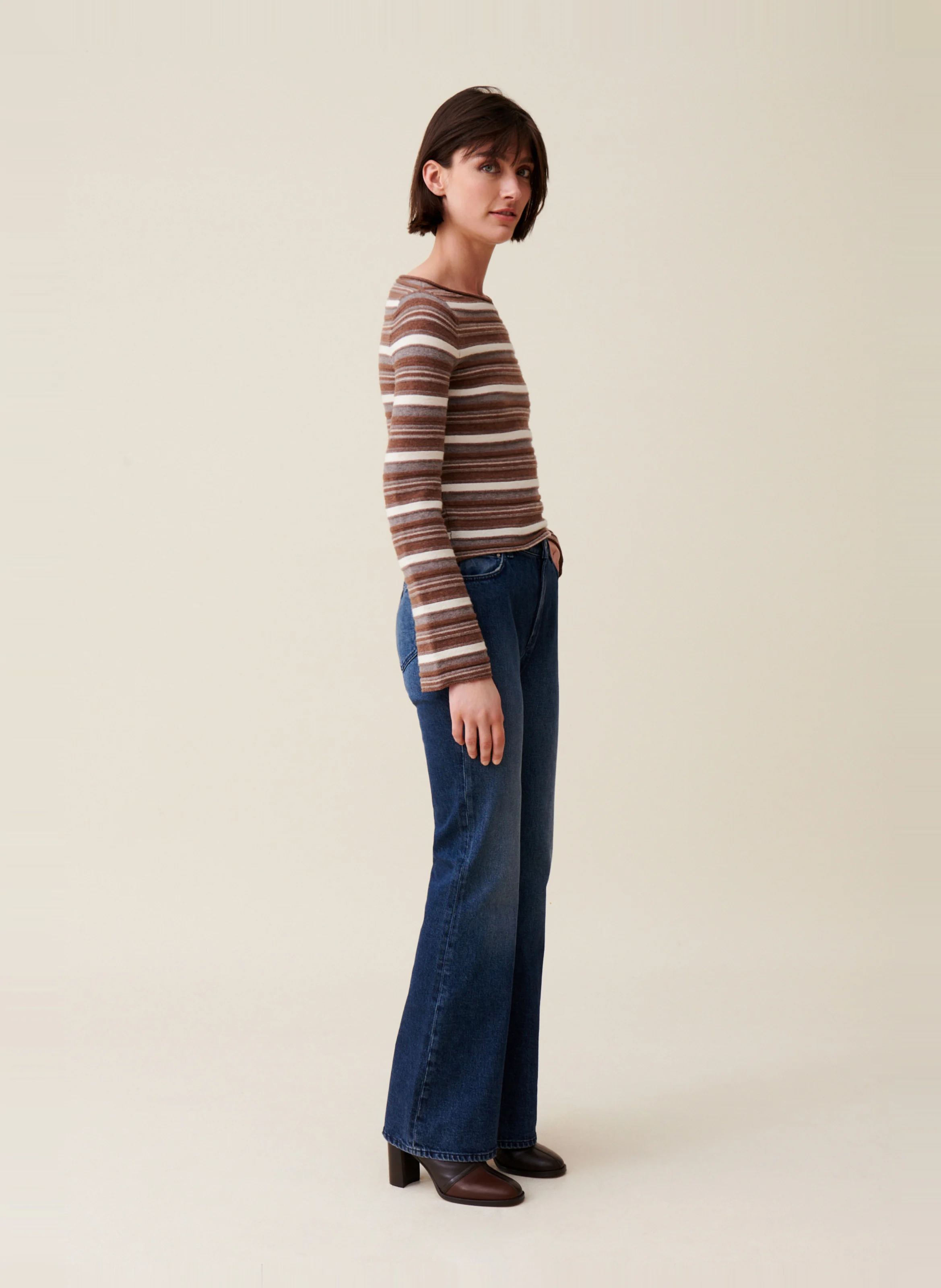 Pull rayé manches évasées en laine | Multicolore
