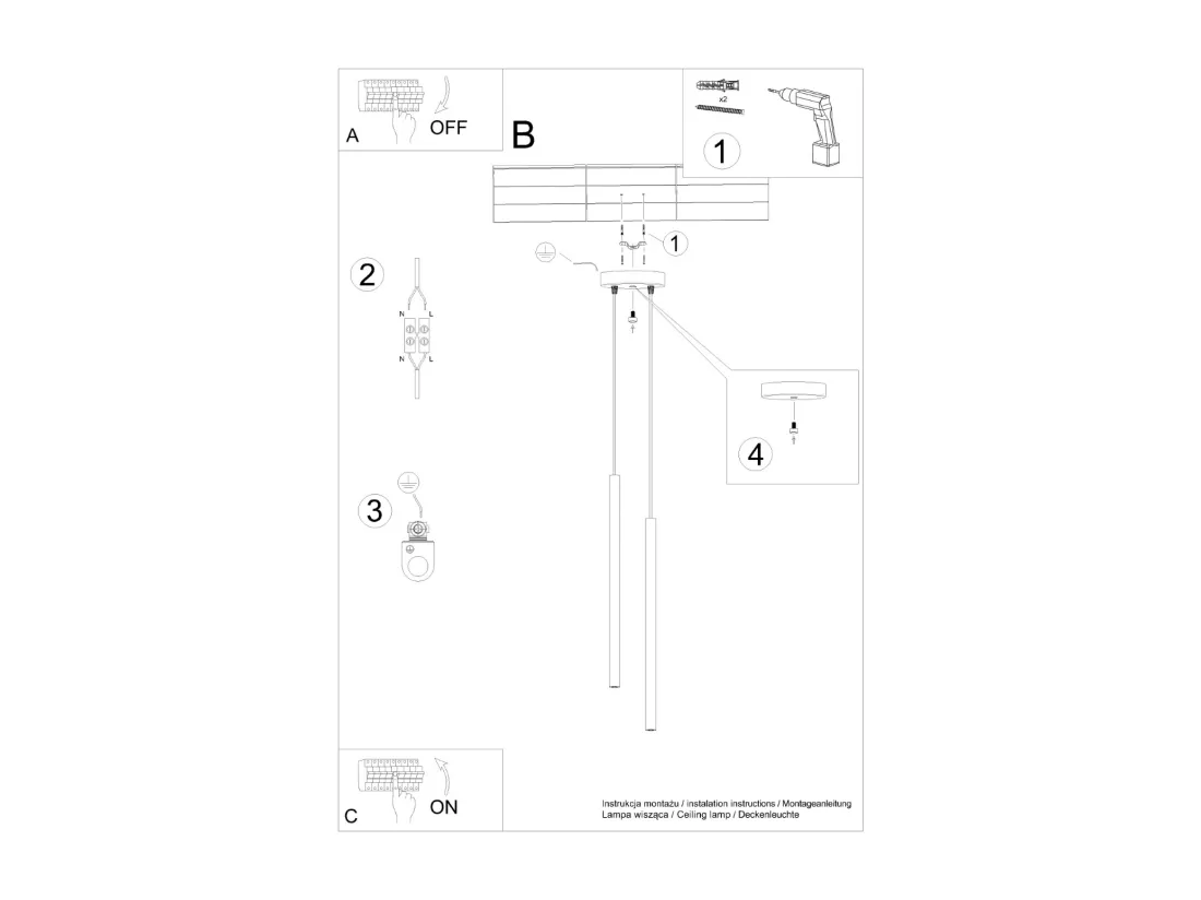 Lampe à suspension Pastelo moderne en acier - 2 sources lumineuses - L.15 x H.104 cm - ocre rouge