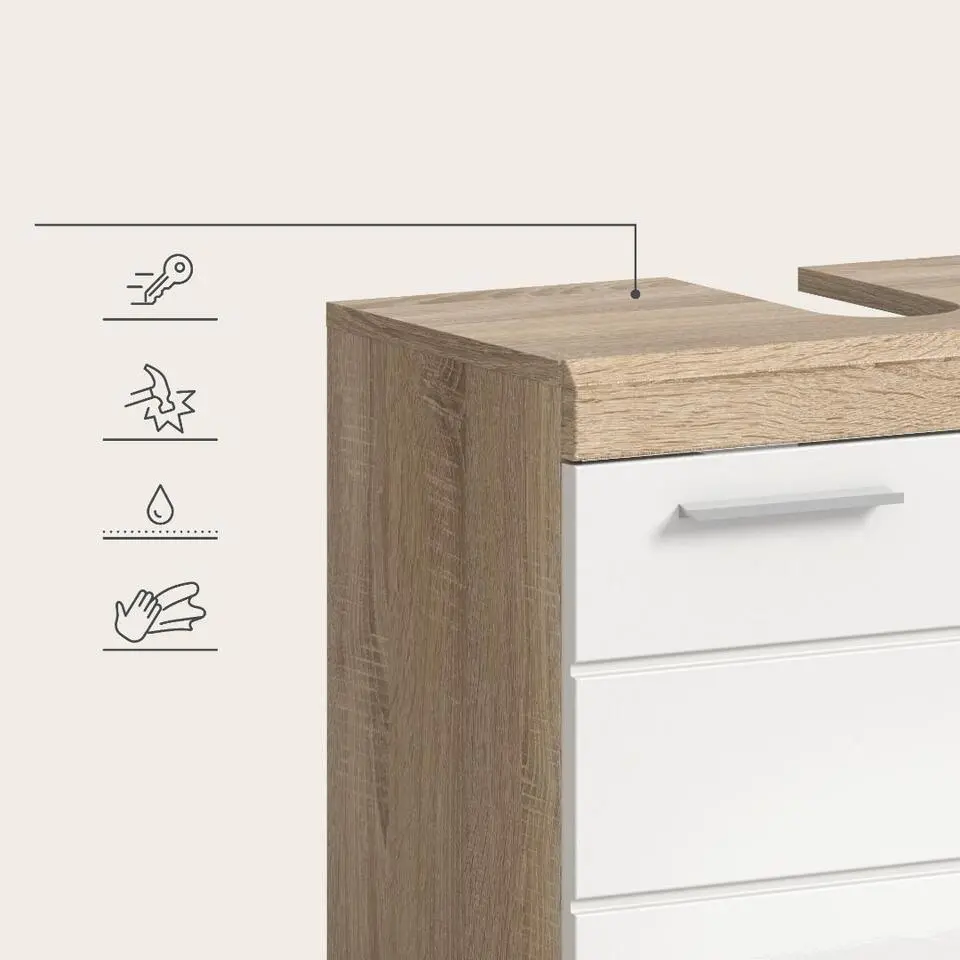 Hioshop Lambada wastafel 2 deuren wit hoogglans- eiken decor