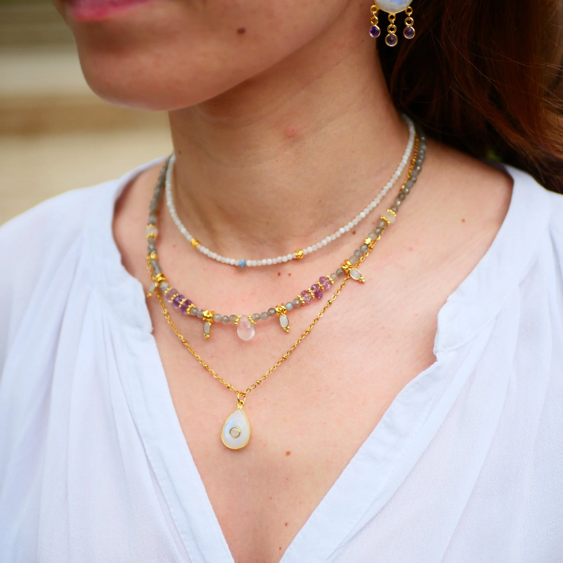 DIPTA - Collier pierre de lune | Blanc