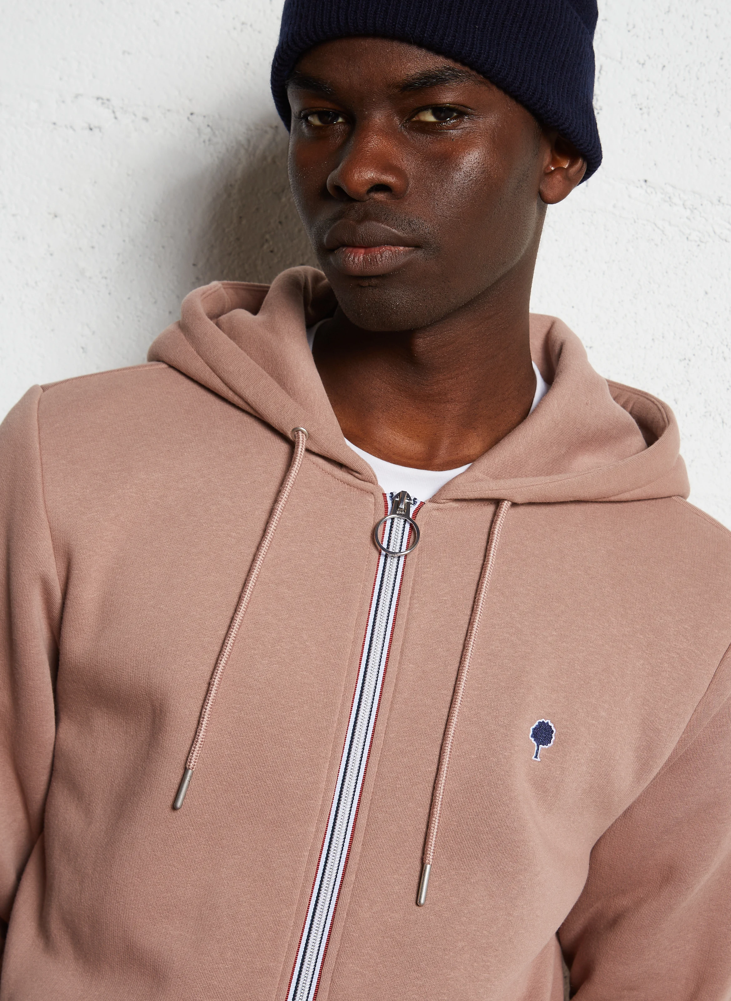 MESNIL - Sweat zippé à capuche en coton mélangé | Rose