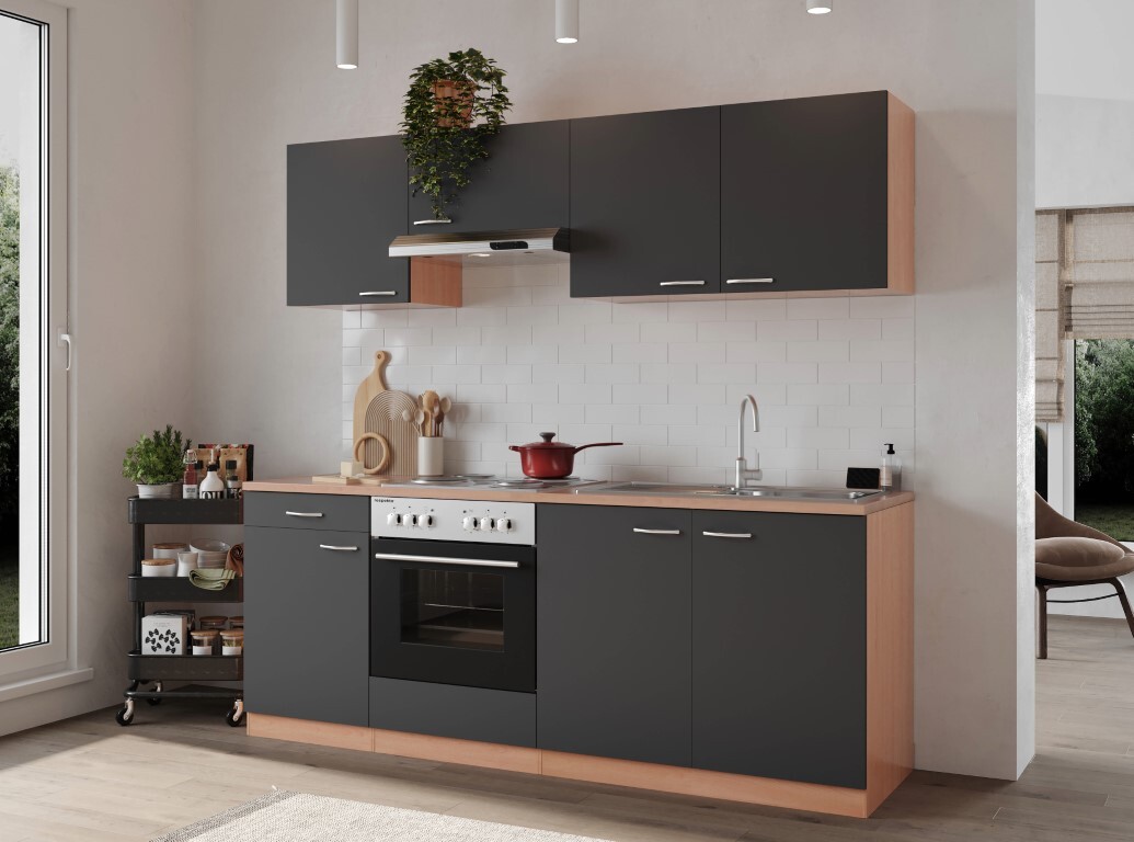 RESPEKTA Küchenblock GERDA - grau - mit E-Geräten - 210 cm