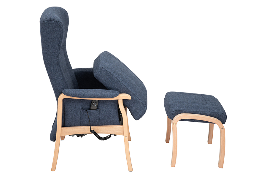 Otium (M) løftestol I tekstil Fiore 2934 Crown blue og hvitoljet understell