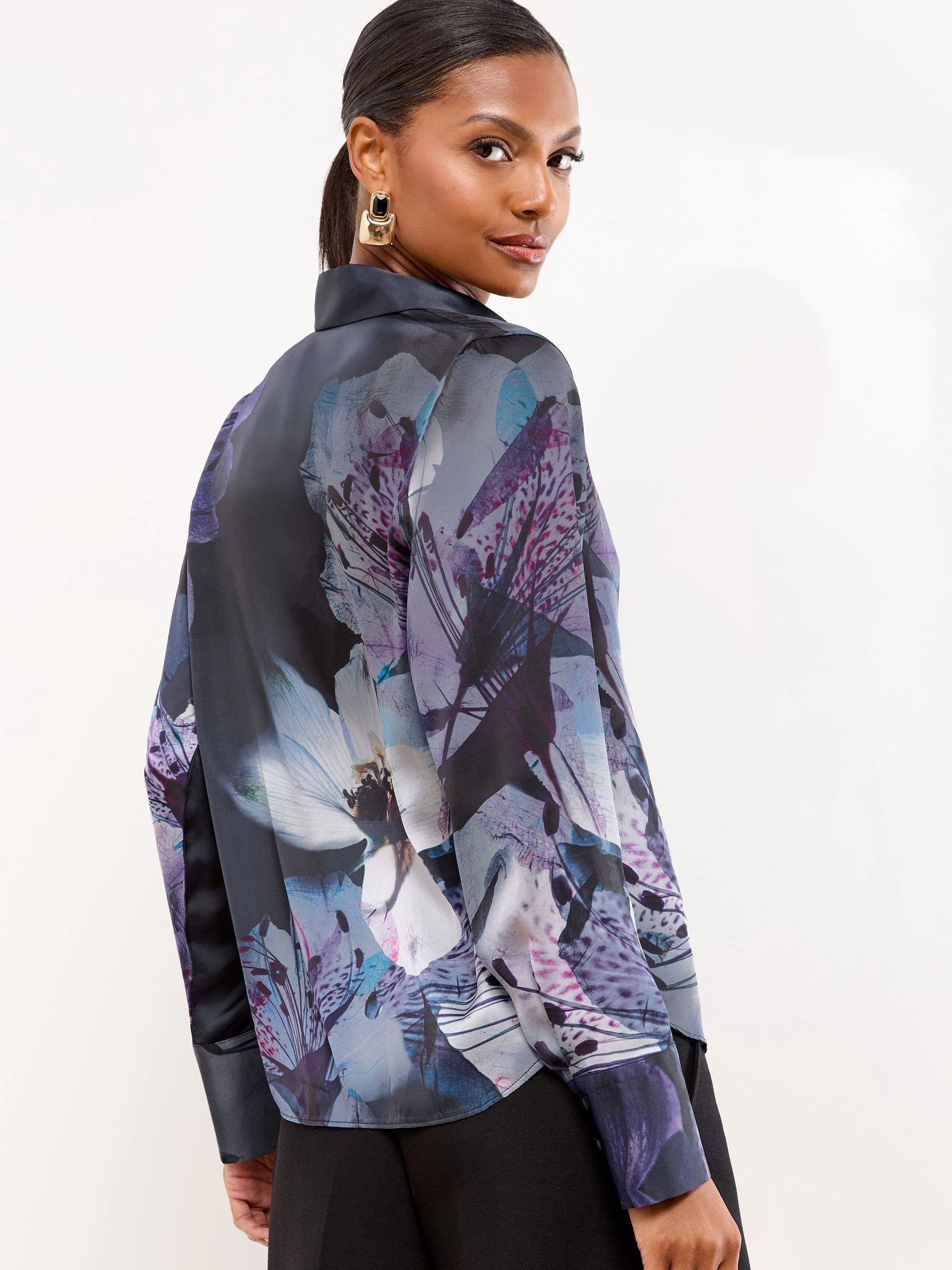 Paars - Lipsy - Satijnen overhemd met print