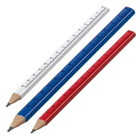 Easy Gifts Zimmermannsbleistifte mit aufgedrucktem Lineal, 15 Stück je 5x weiß, rot und blau