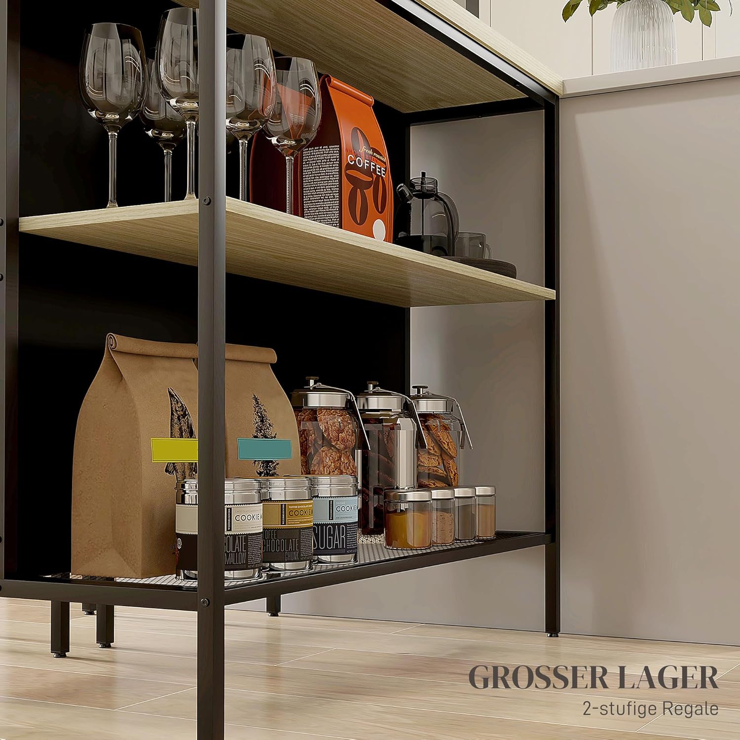 HOMCOM Bartisch mit Barhocker Set, 3-TLG. Bartisch-Set inkl. Küchentisch mit 2 Barhockern, 2 Ablage, Essgruppe im Modern-Stil, für Küche, Esszimmer, Stahl, Eiche