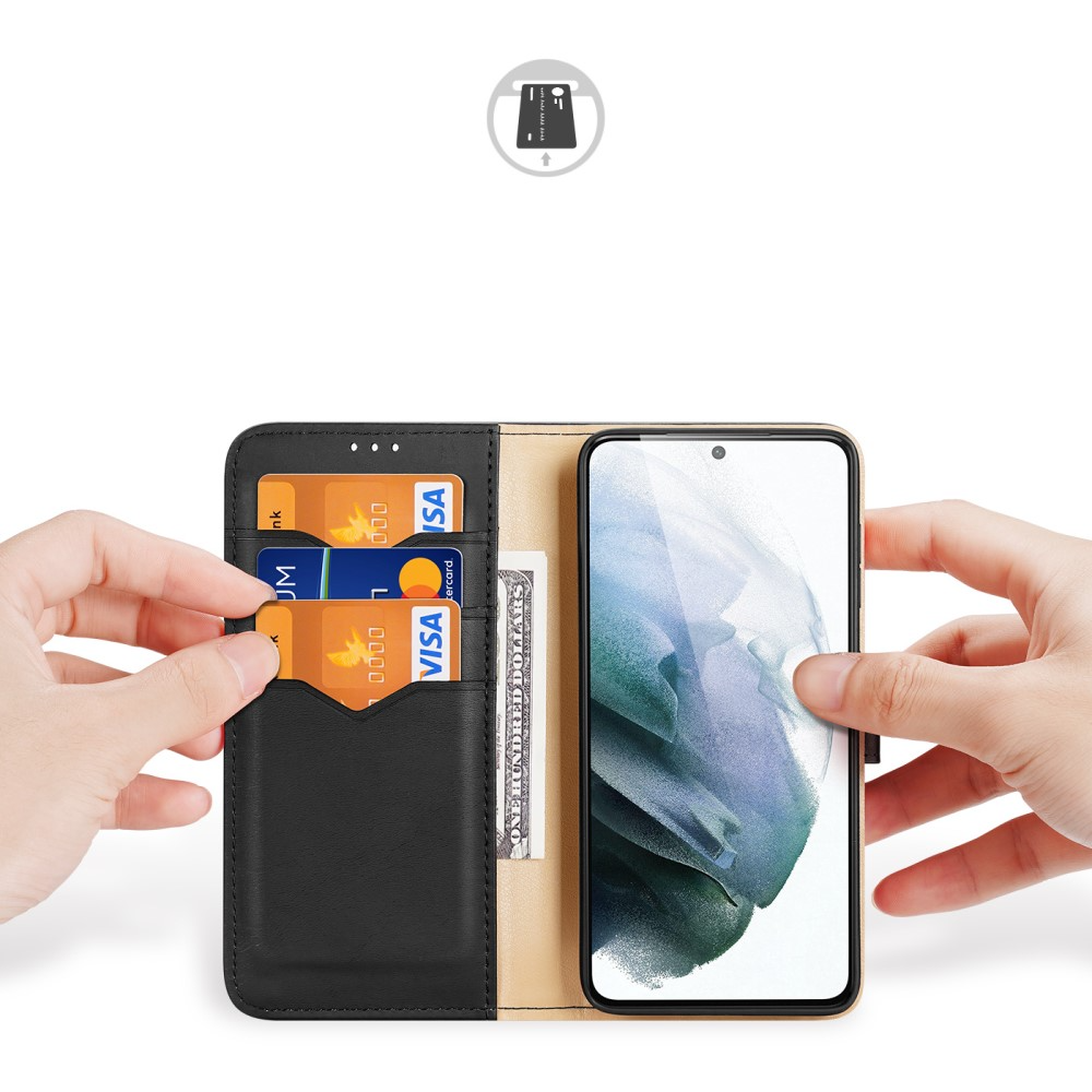 Samsung Galaxy S21 FE 5G Flip Wallet Cover Echtleder Tasche (RFID Schutz) - Schwarz