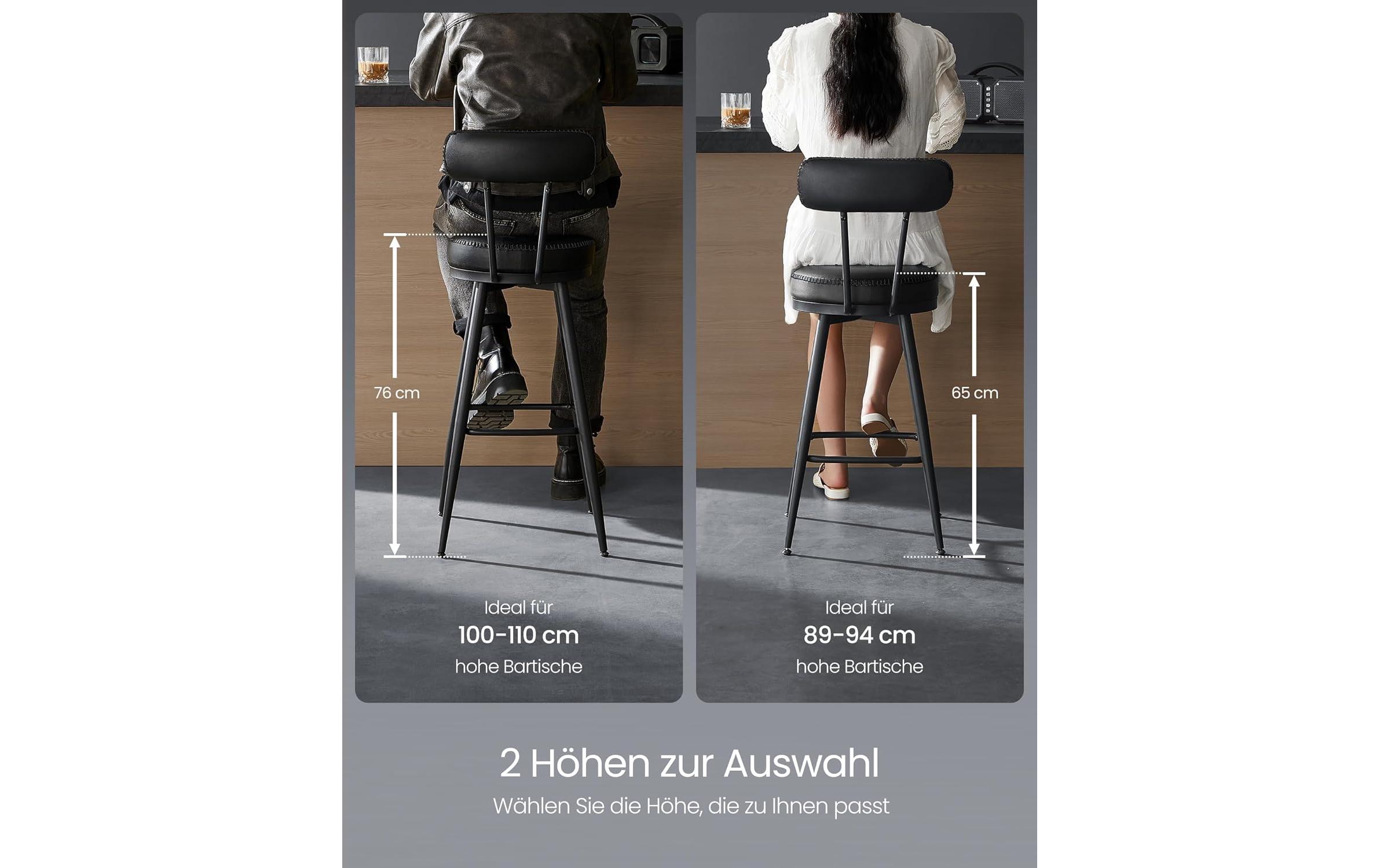 Barhocker 2er Set 54 x 90.5 cm, Schwarz<br>Stabile Barstühle
