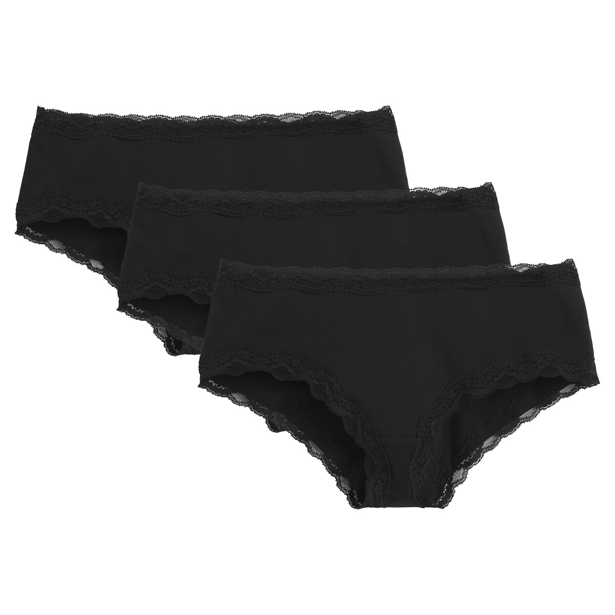 COLEÇÃO LA REDOUTE<br>Conjunto de 3 calcinhas de algodão e renda