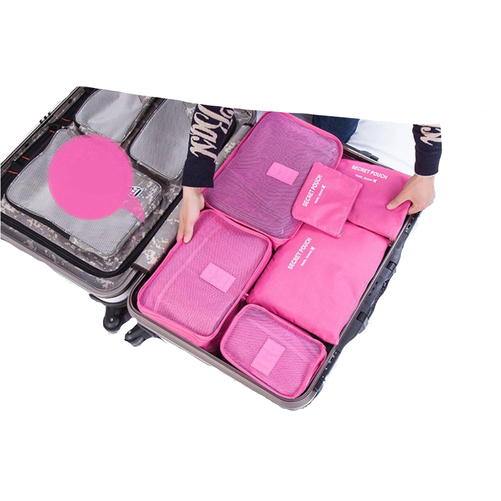 6in1 Spritzwasserfester Koffer Organizer Reise Gepäck Kompressions Kleidertaschen Set - Pink