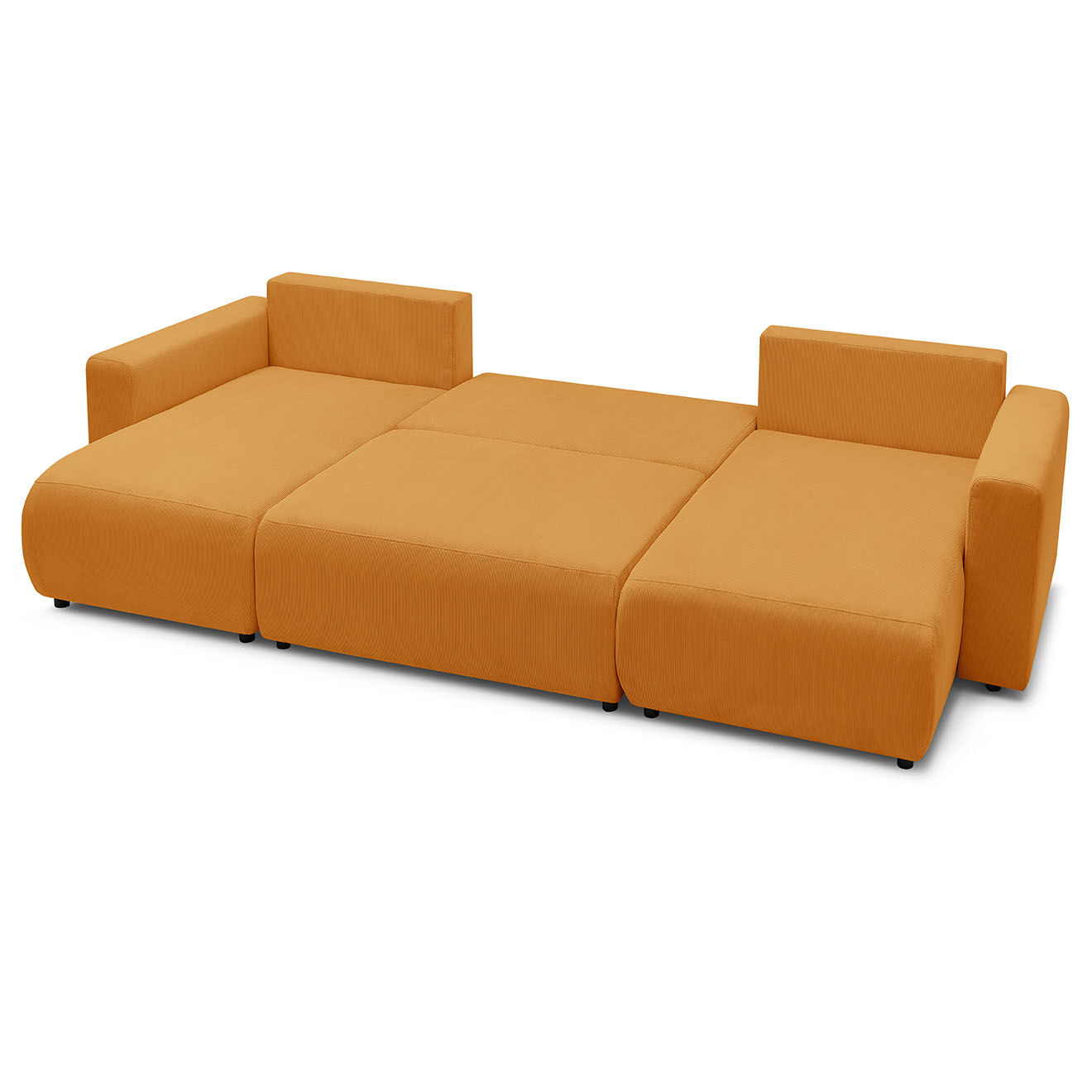 Bobochic Canapé panoramique convertible coffre velours côtelé envy jaune - 386x153x95 cm