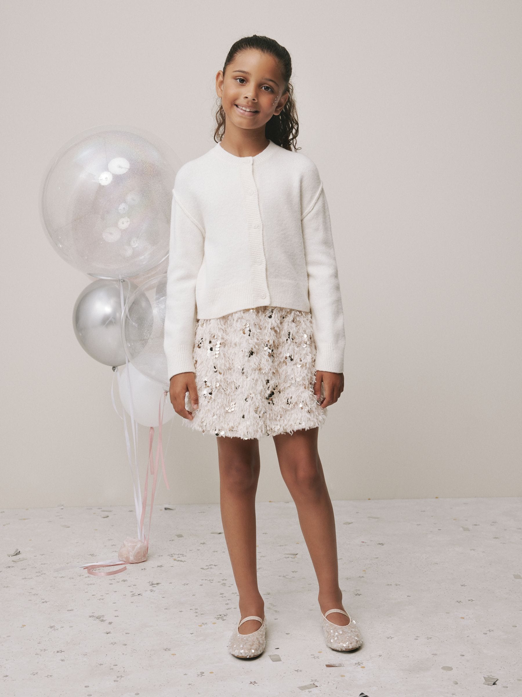 Cream Fluffy Sequin - Rok (3-16jr)