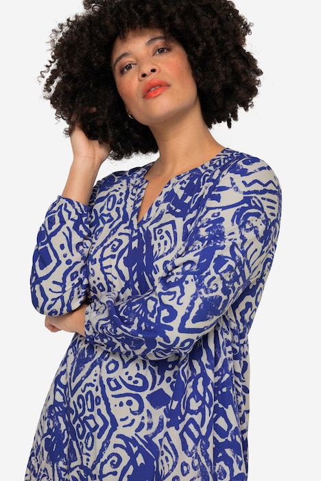 Kleid, Alloverdruck, Tunika-Ausschnitt, Langarm