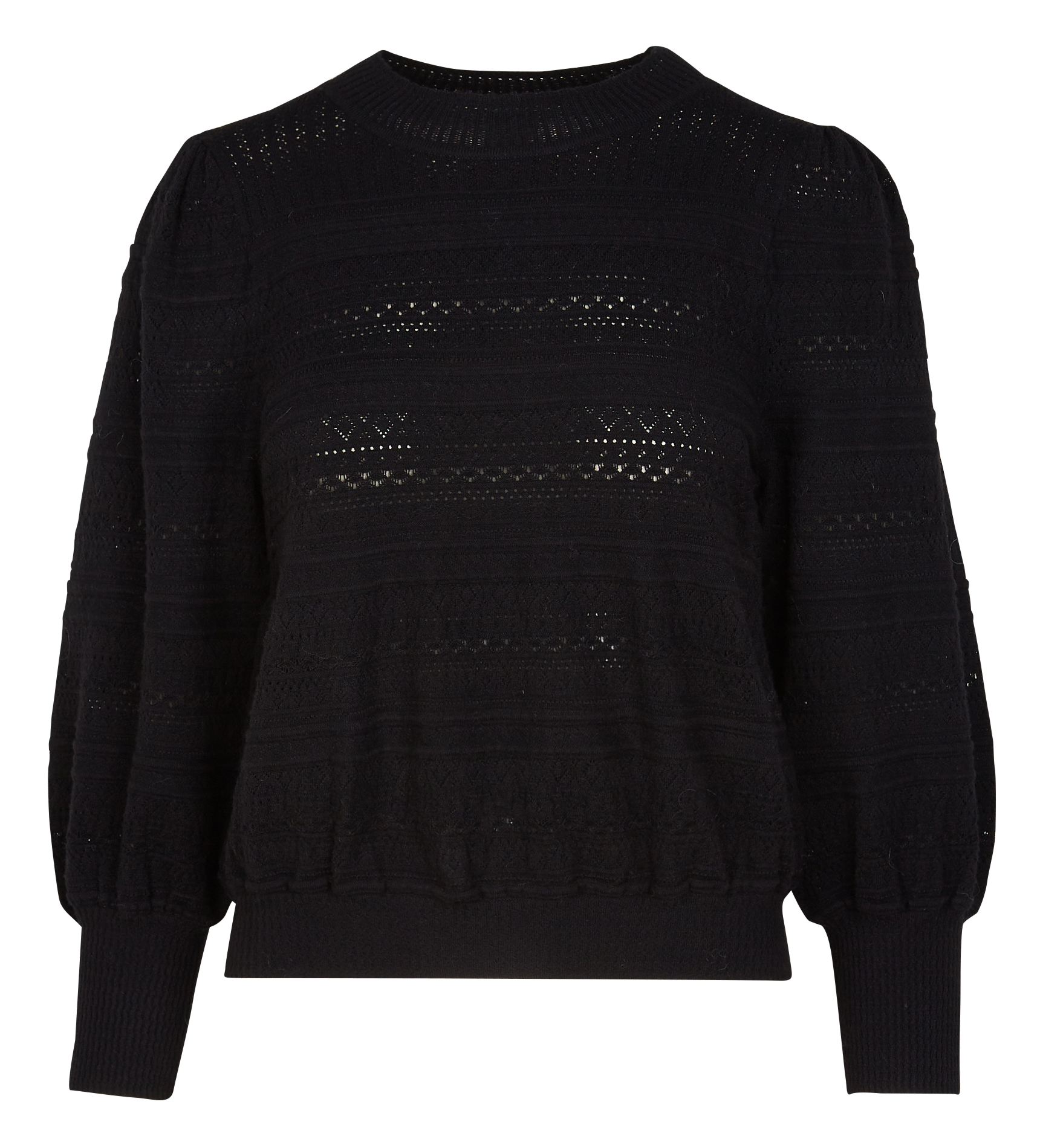 MILET - Pull col rond en maille ajourée| Noir
