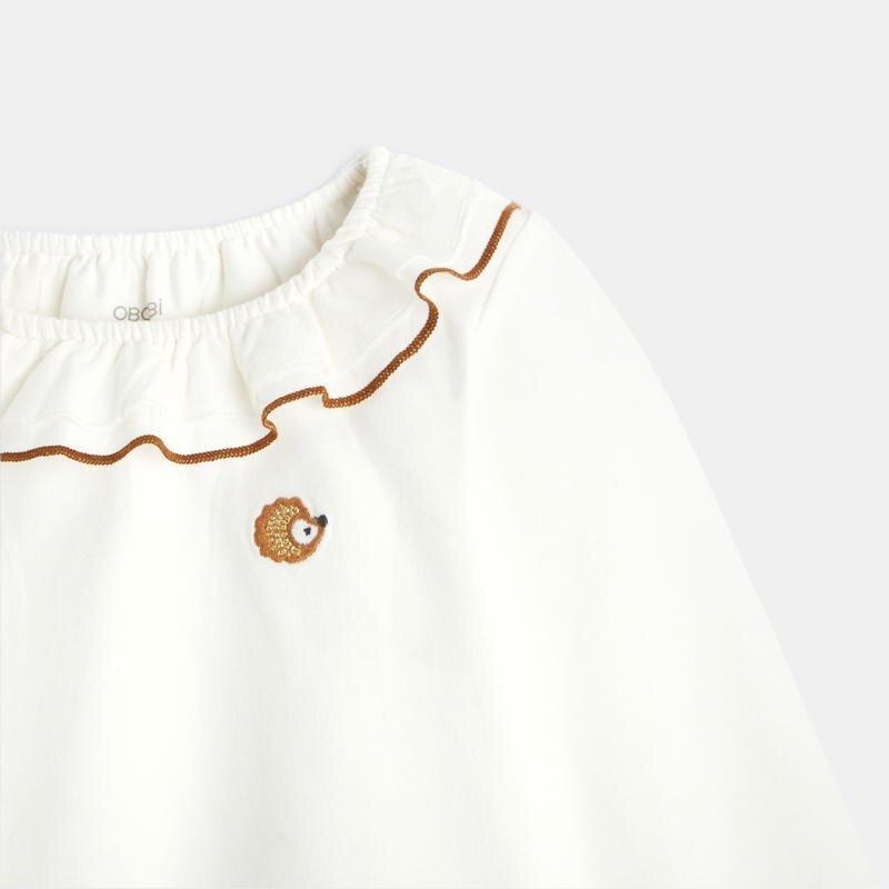 T-shirt à col volants hérisson brodé beige bébé fille Beige