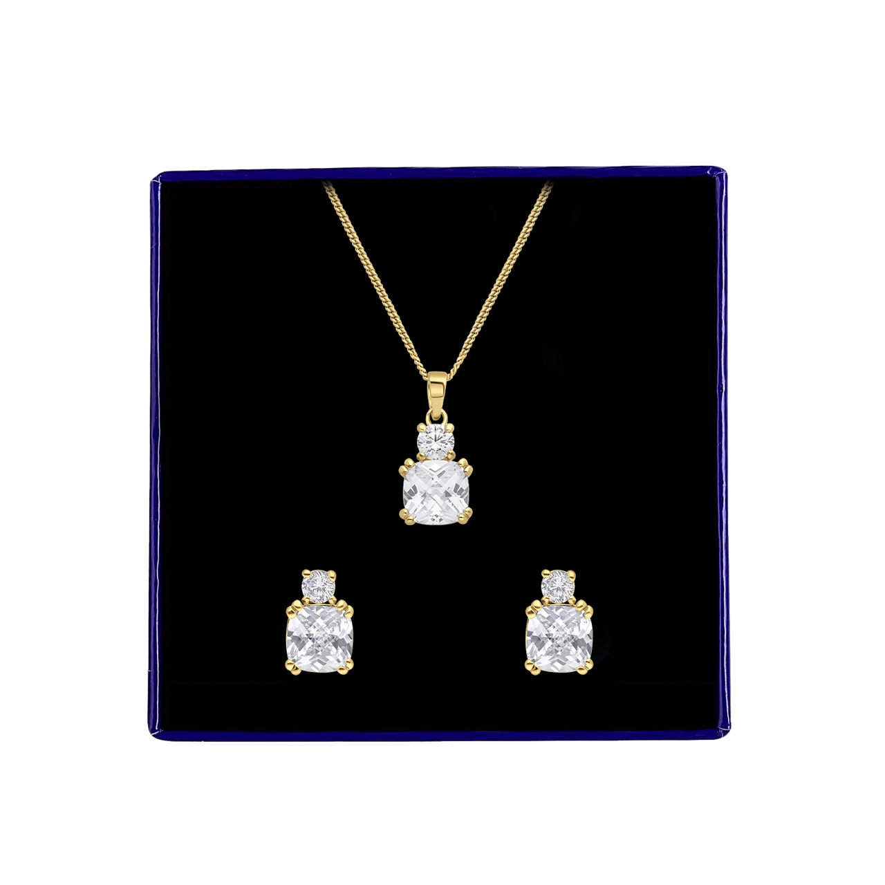Zilveren goldplated set ketting en oorbellen