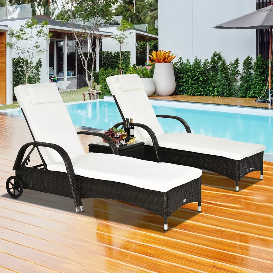 Outsunny Rattan Sonnenliegen mit Tisch braun