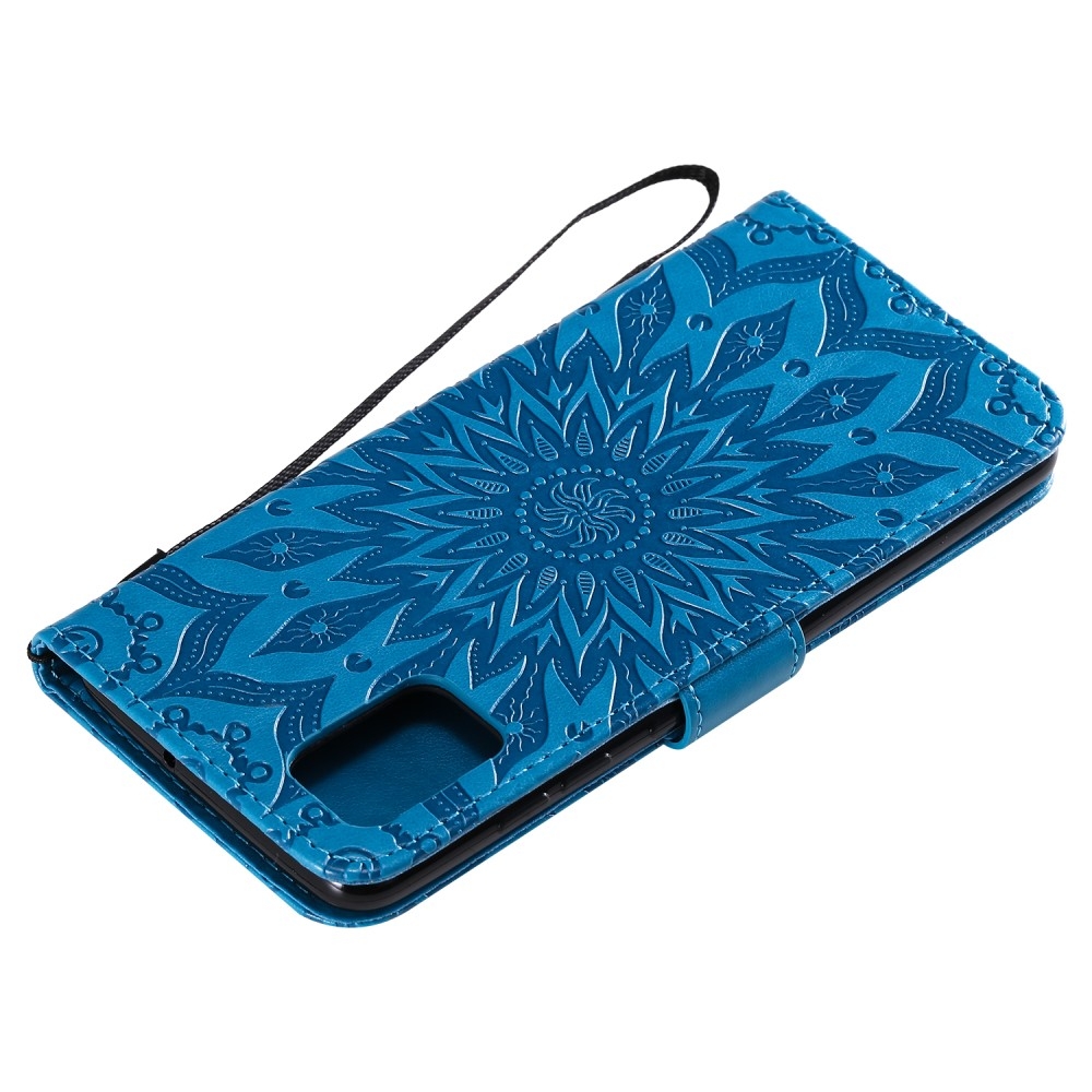 Samsung Galaxy A51 (2019) Leder Tasche Flip Cover Sonnen Mandala - Blau