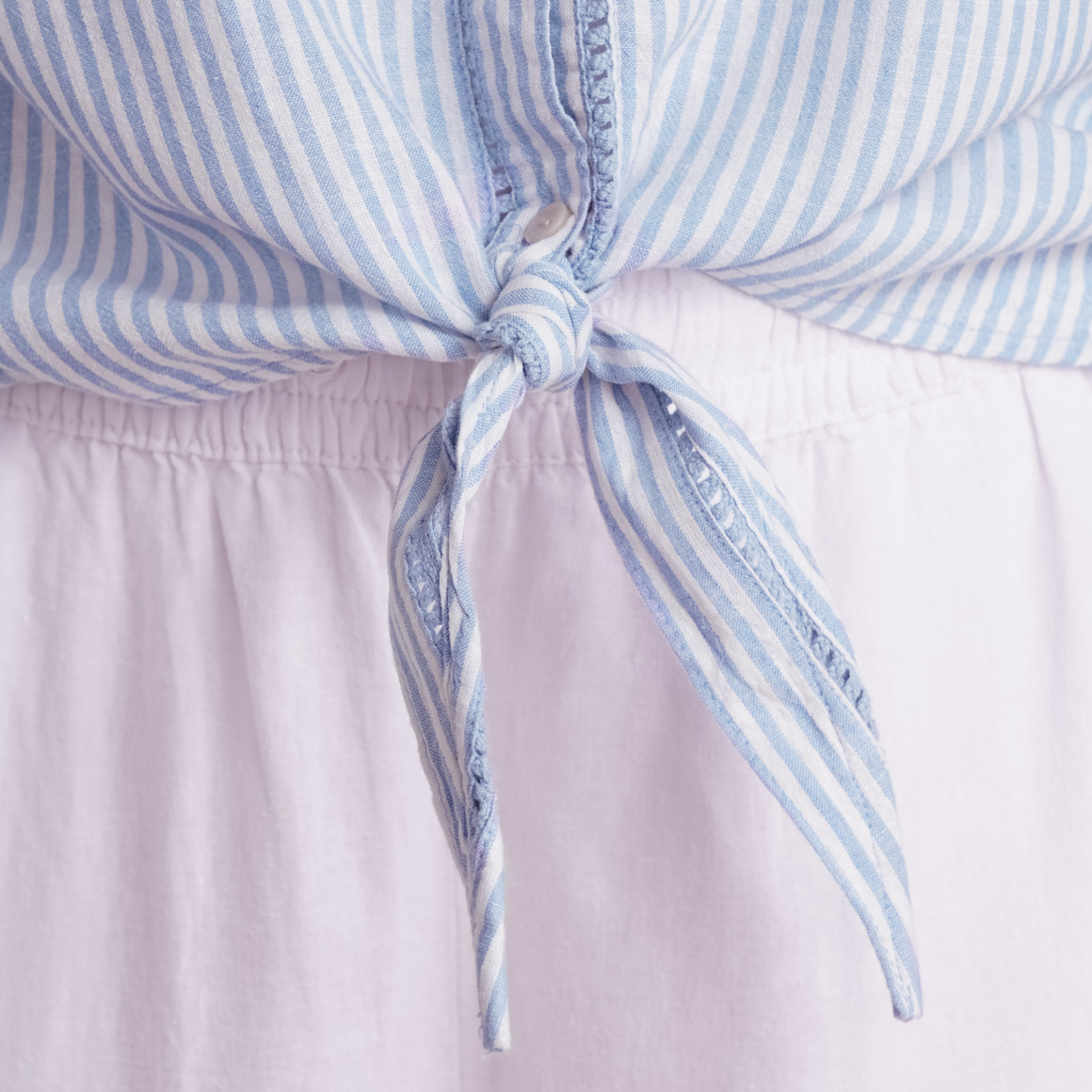 Gina Benotti Damen Leinen-Bluse mit Knotendetail blau / weiss