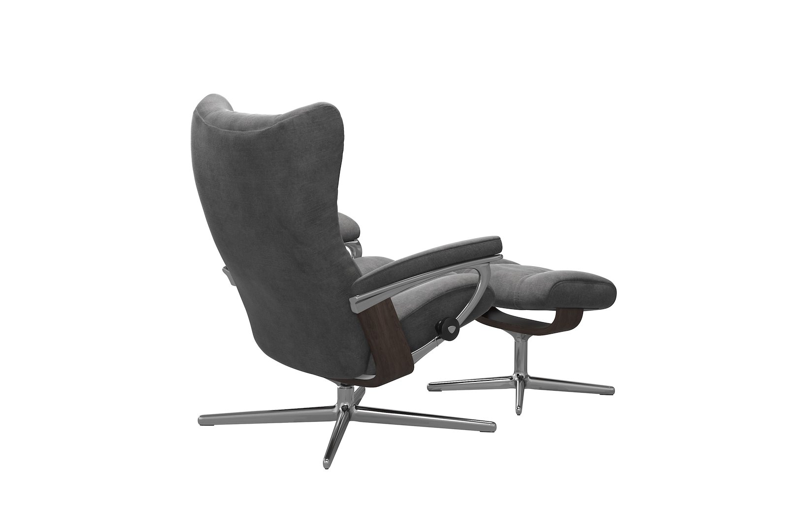 Wing lenestol m/krakk Tekstil Magnolia Light Grey - Cross Chrome - Wengebeiset