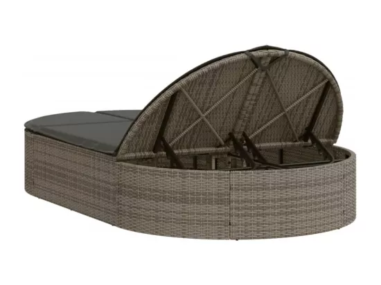 Chaise longue double avec coussins gris résine tressée
