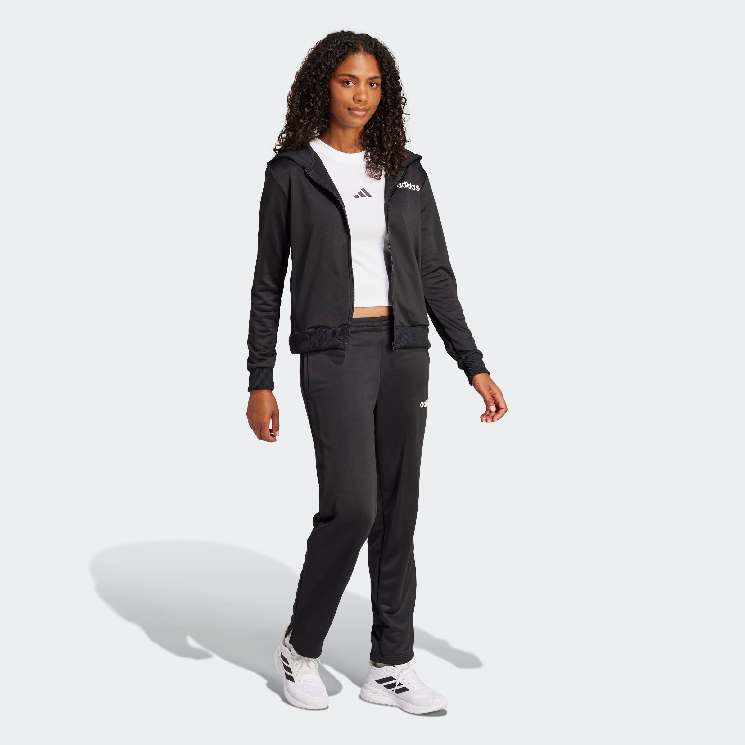 adidas Sportswear Trainingsanzug »W LINEAR TS« 2 Stk. zweiteiliges Set, für Laufen, aus Polyester, mit Rippbündchen
