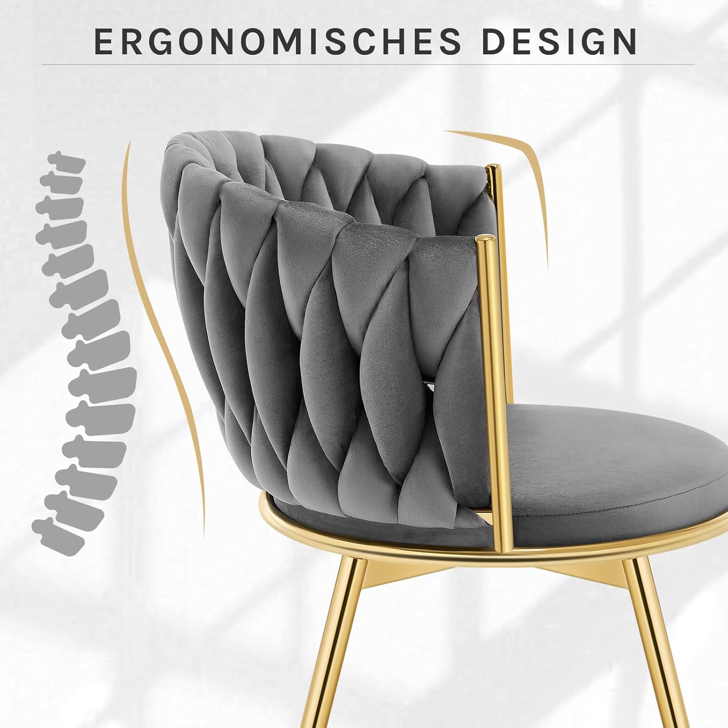 WOLTU Esszimmerstühle 4er Set, Küchenstuhl, Wohnzimmerstuhl, mit Metallrahmen, ergonomisch, 360° drehbar, für Küche Wohnzimmer Balkon, Samtsitz, Dunkelgrau, EZS84dgr-4