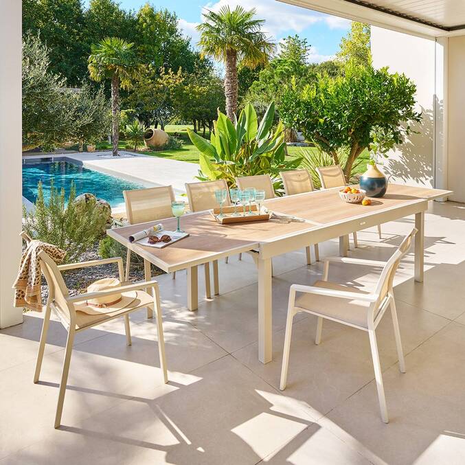 Table de jardin extensible rectangulaire PIAZZA Epeautre / Argile