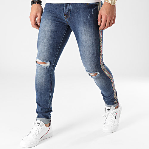 Jean Slim A Bandes A108 Bleu Denim