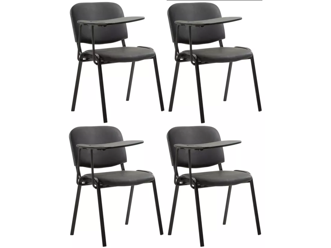 Lot de 4 Chaise de conférence - Similicuir & Métal noir mat - Noir - Ken mit Klapptisch