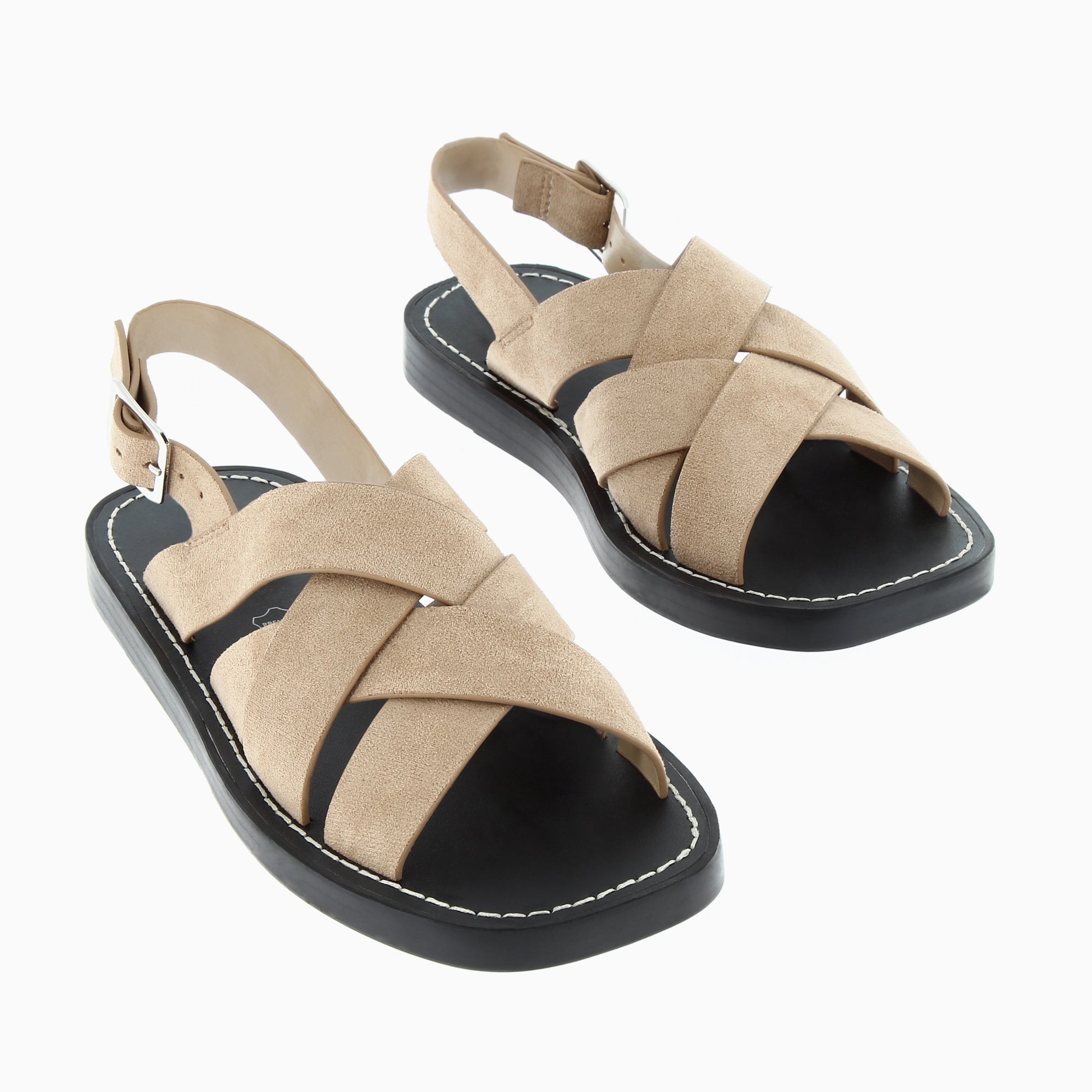 Sandales plates-Sandales Terry beiges à brides croisées