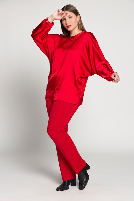 Satinbluse, oversized, Rundhals, Fledermausarm