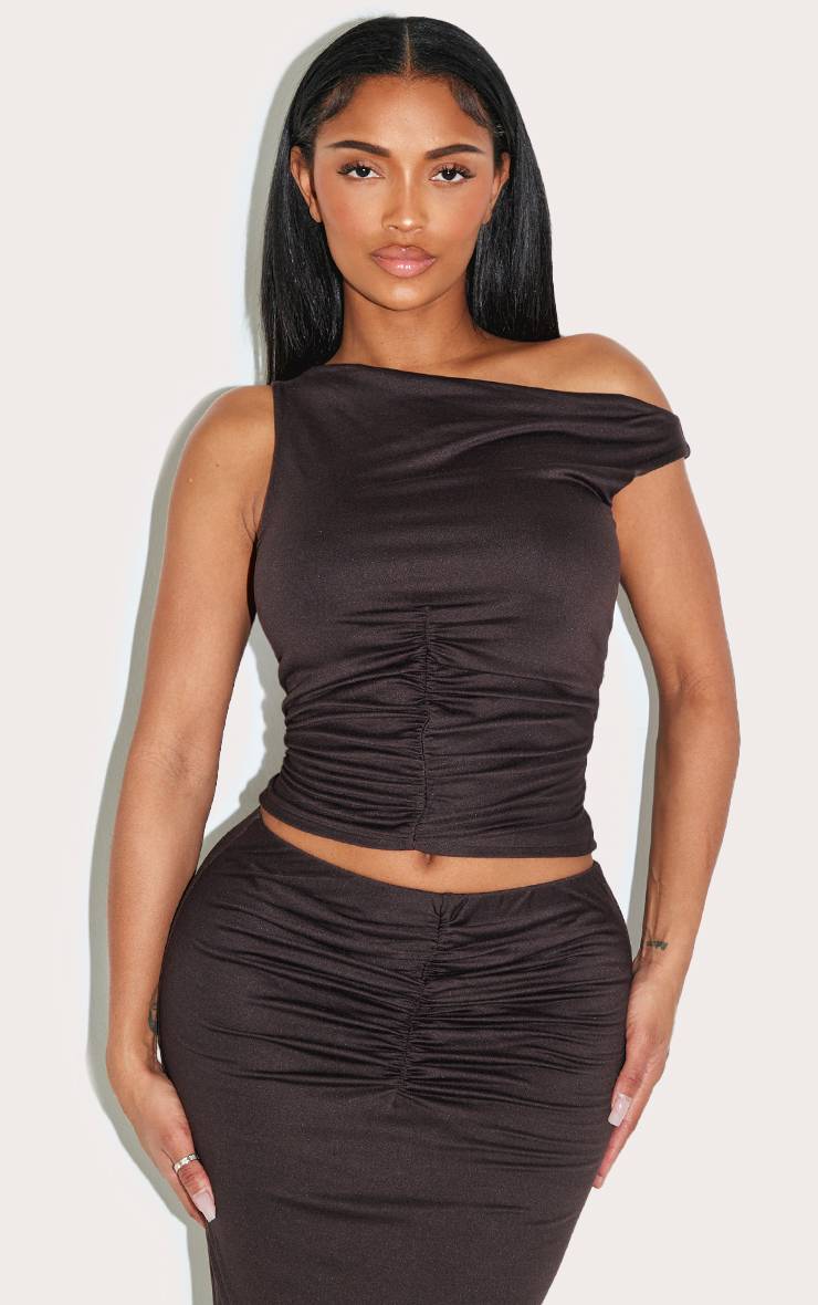 Top Shape Chocolat Ultra Doux À Encolure Bateau Et Fronces Sous Poitrine
