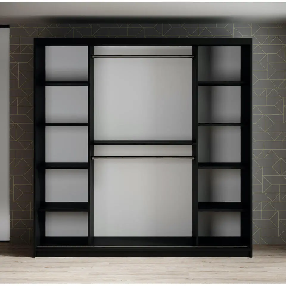 Meubella - Kledingkast Marmer 2 - Zwart - 200 cm - Met spiegel