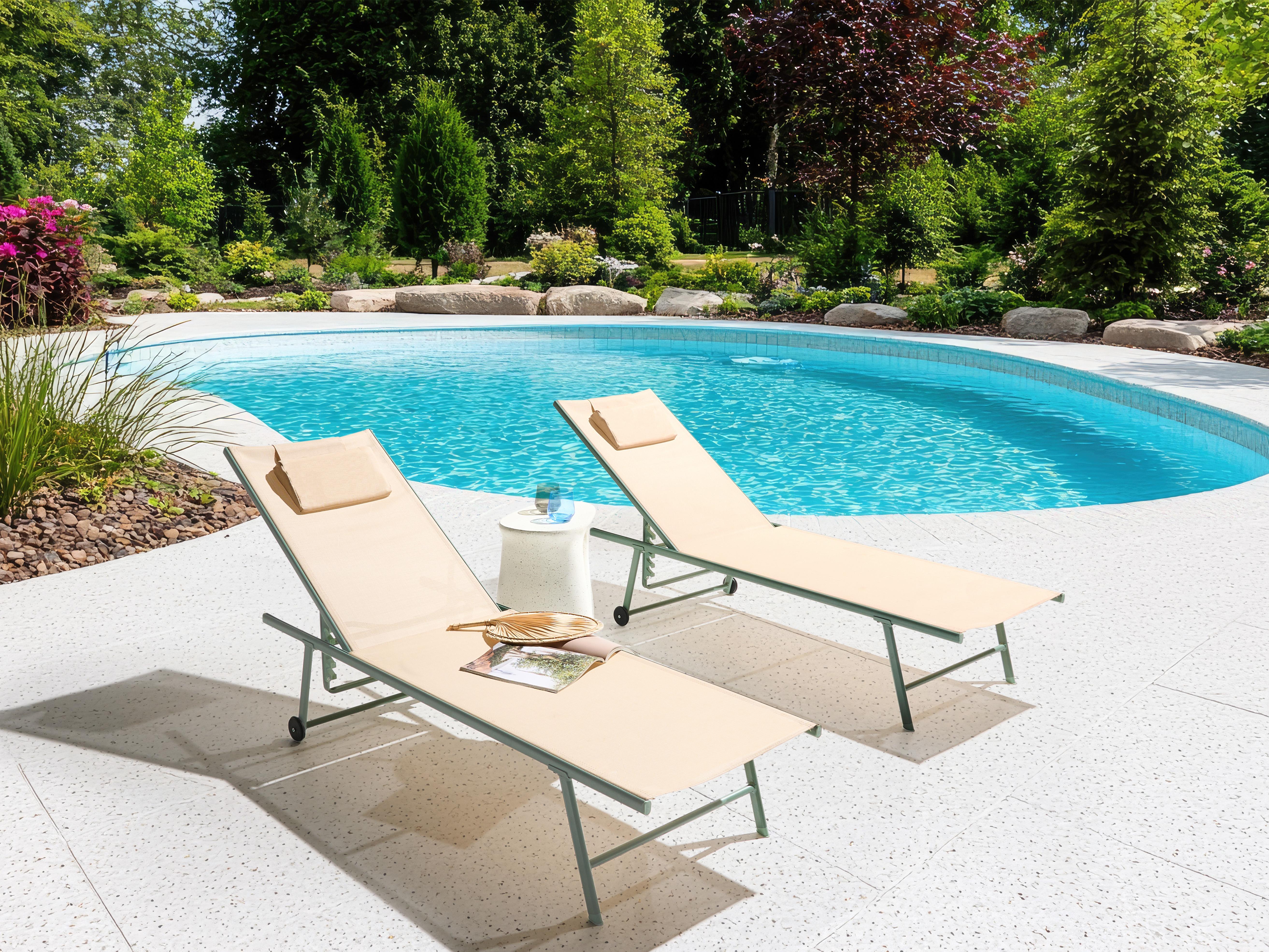 Set van 2 ligstoelen SORONI achteroververstelbaar Metaal Beige
