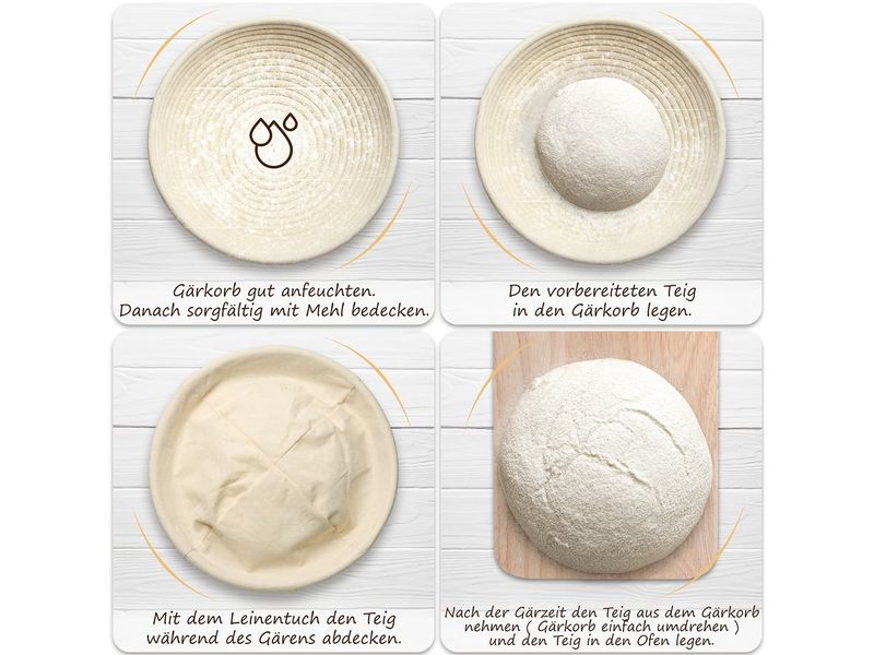 Exitoso Gärkörbchen zum Brotbacken Ø 25 cm Gärkorb aus Peddigrohr inkl. E-Book-Rezept