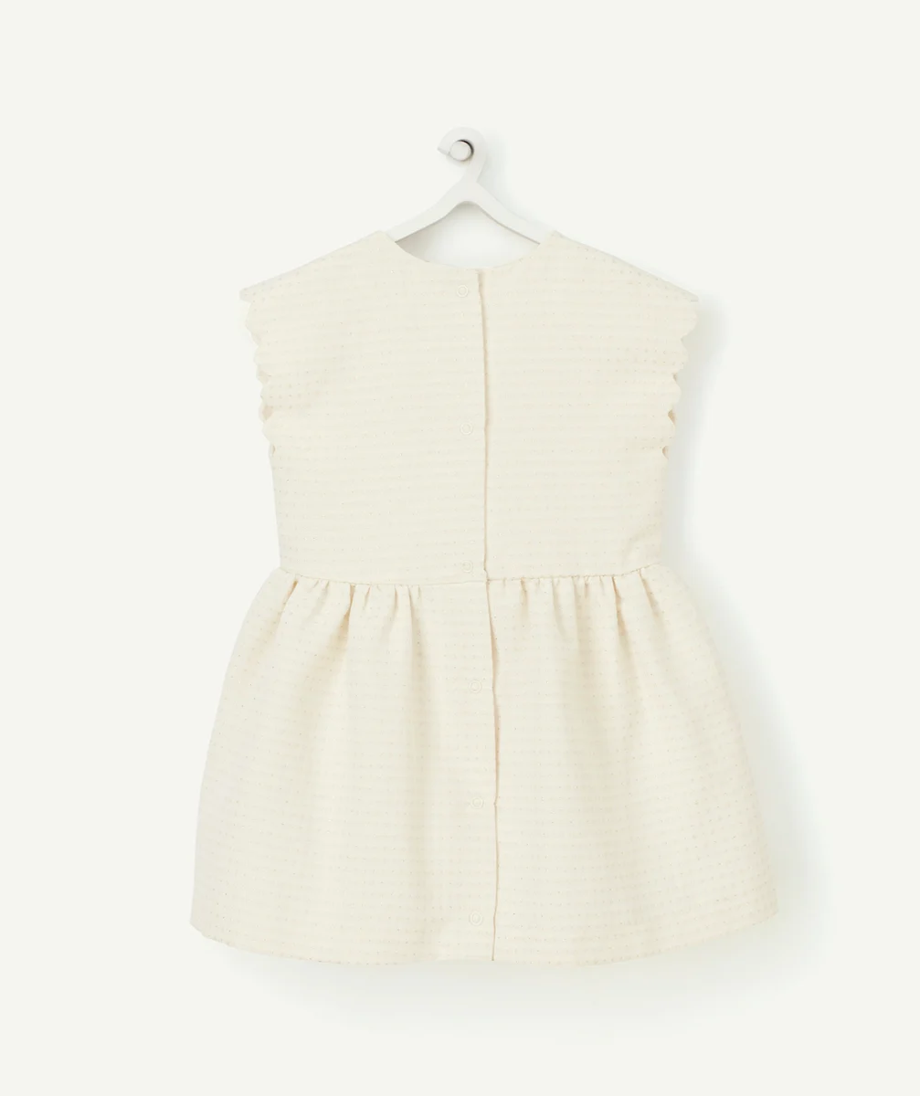 ROBE BÉBÉ FILLE ÉCRUE AVEC FRONCES ET POIDS COULEUR DORÉE