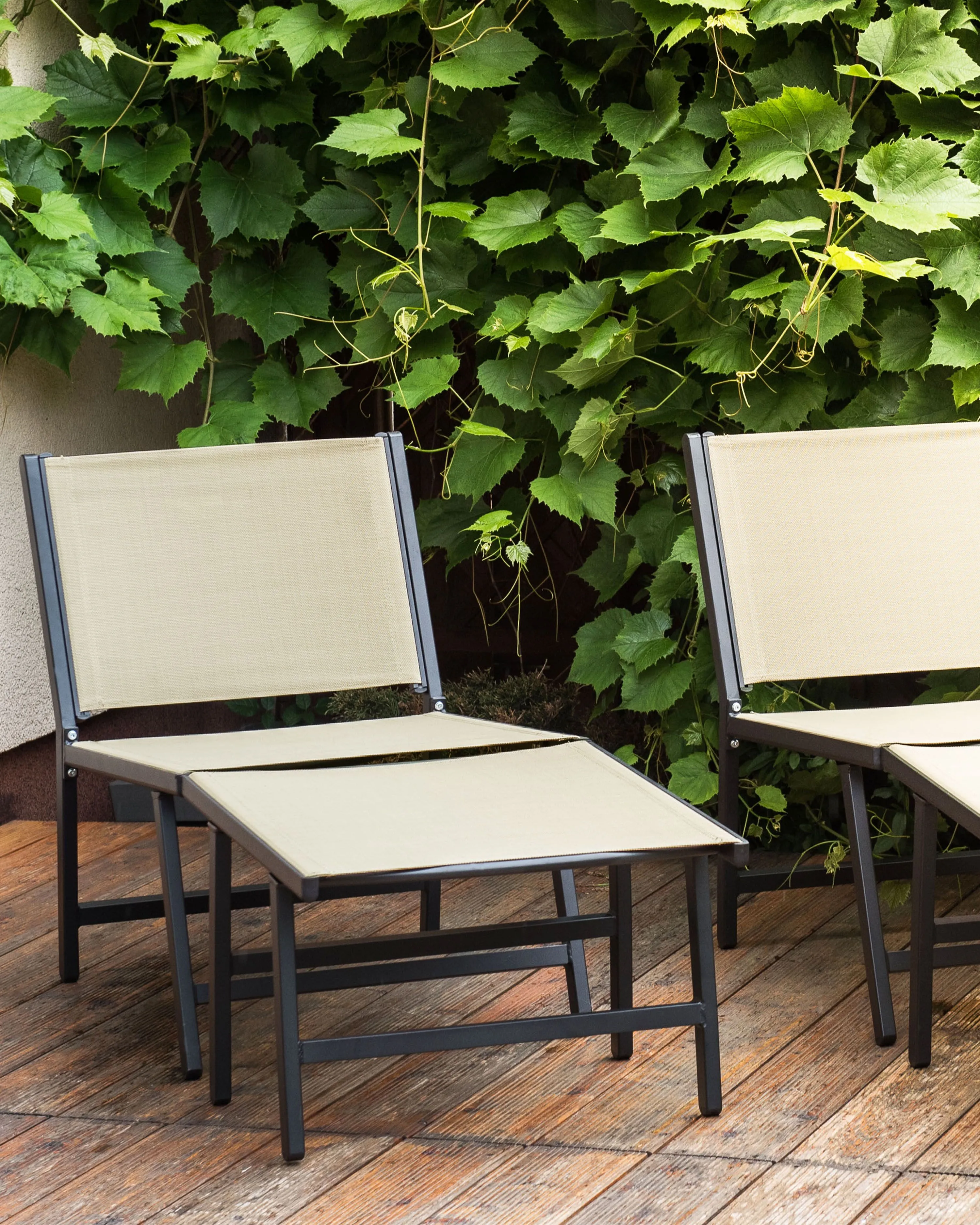Set van 2 tuinstoelen MARCEDDI met voetenbank Metaal Beige