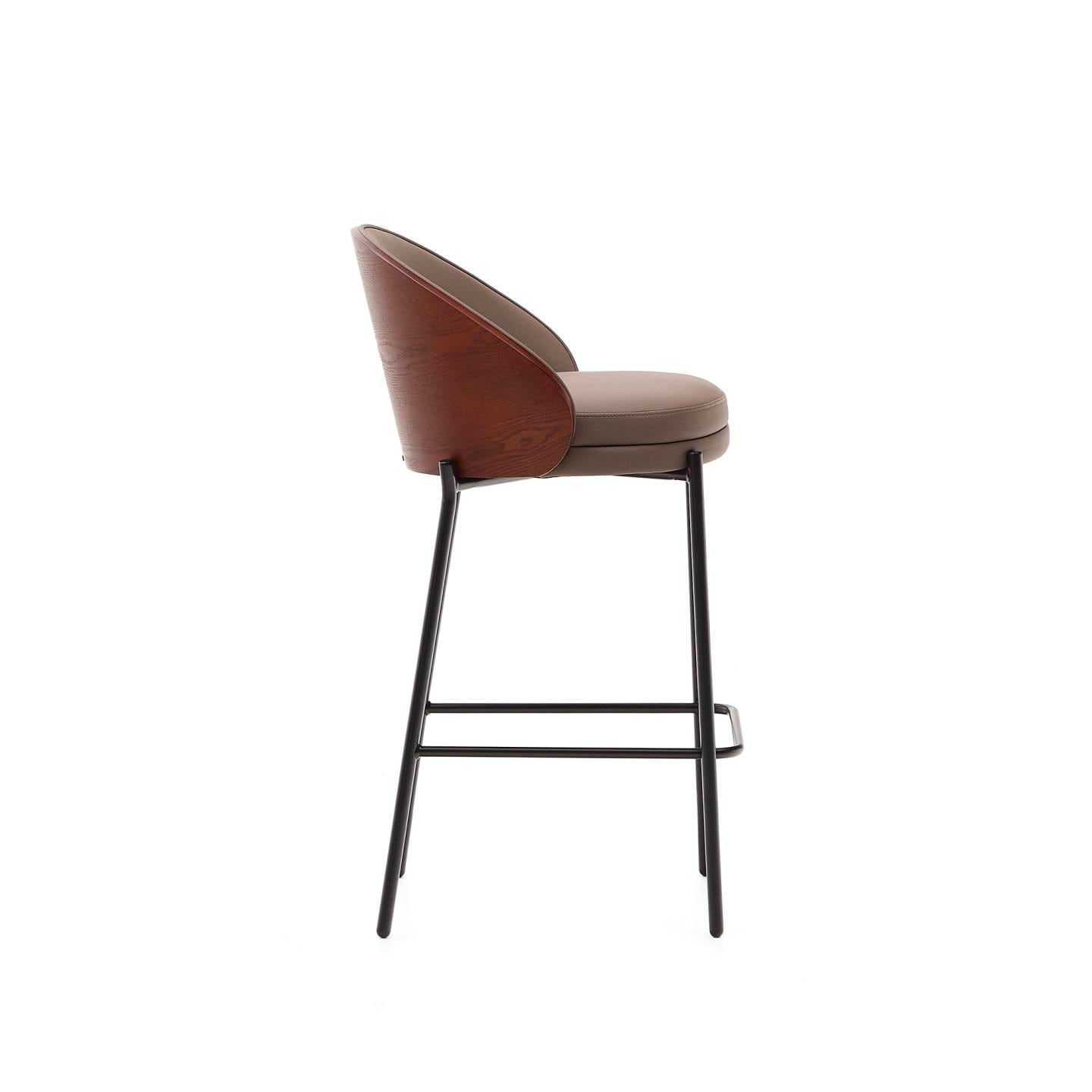 Kave Home Barhocker EAMY Lederlook braun/Metall schwarz