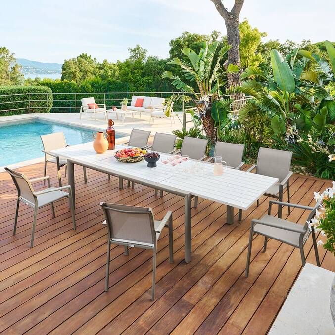 Table de jardin extensible rectangulaire LUZANE Argile / Café