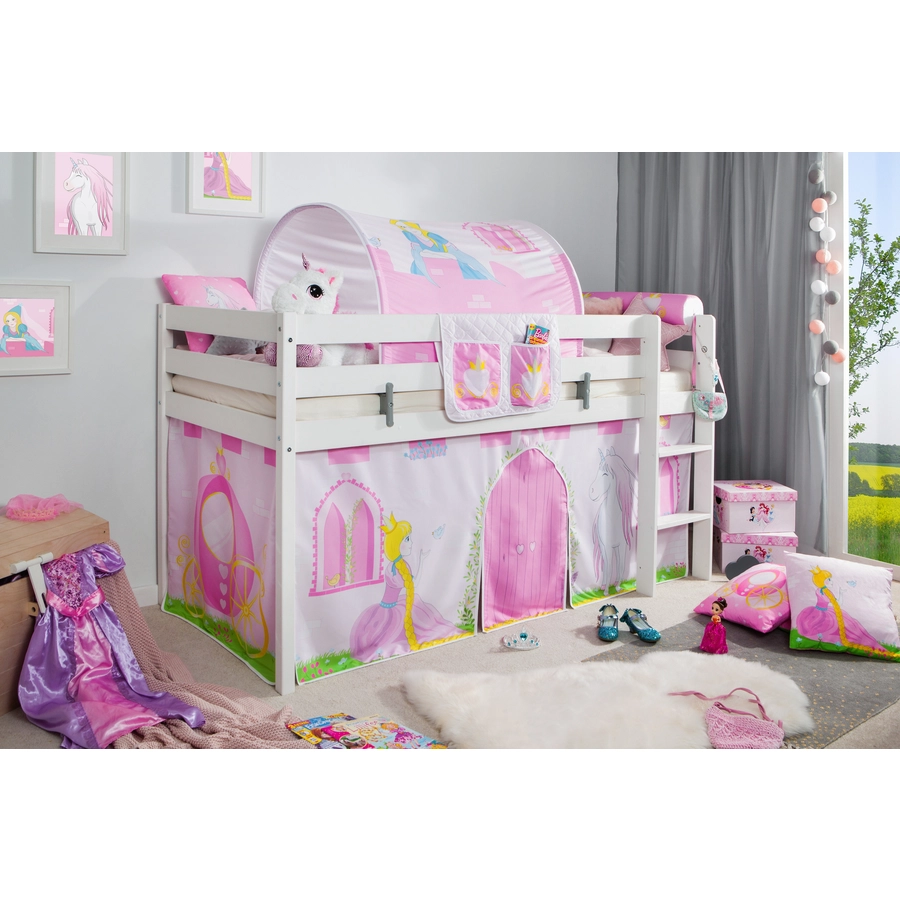 TICAA Hochbett Prinzessin Liora inkl. Zubehör Kiefer weiß Weiß