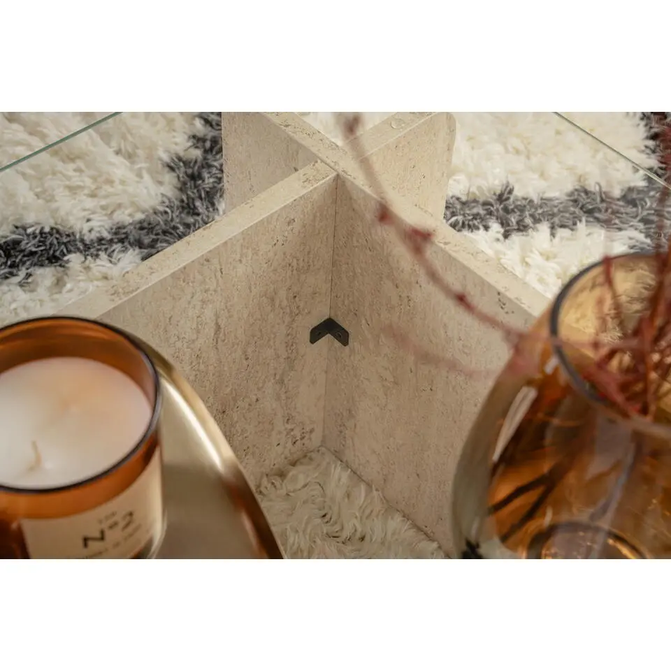 Salontafel Glas/Travertinlook - 105x65x30cm - Flavio