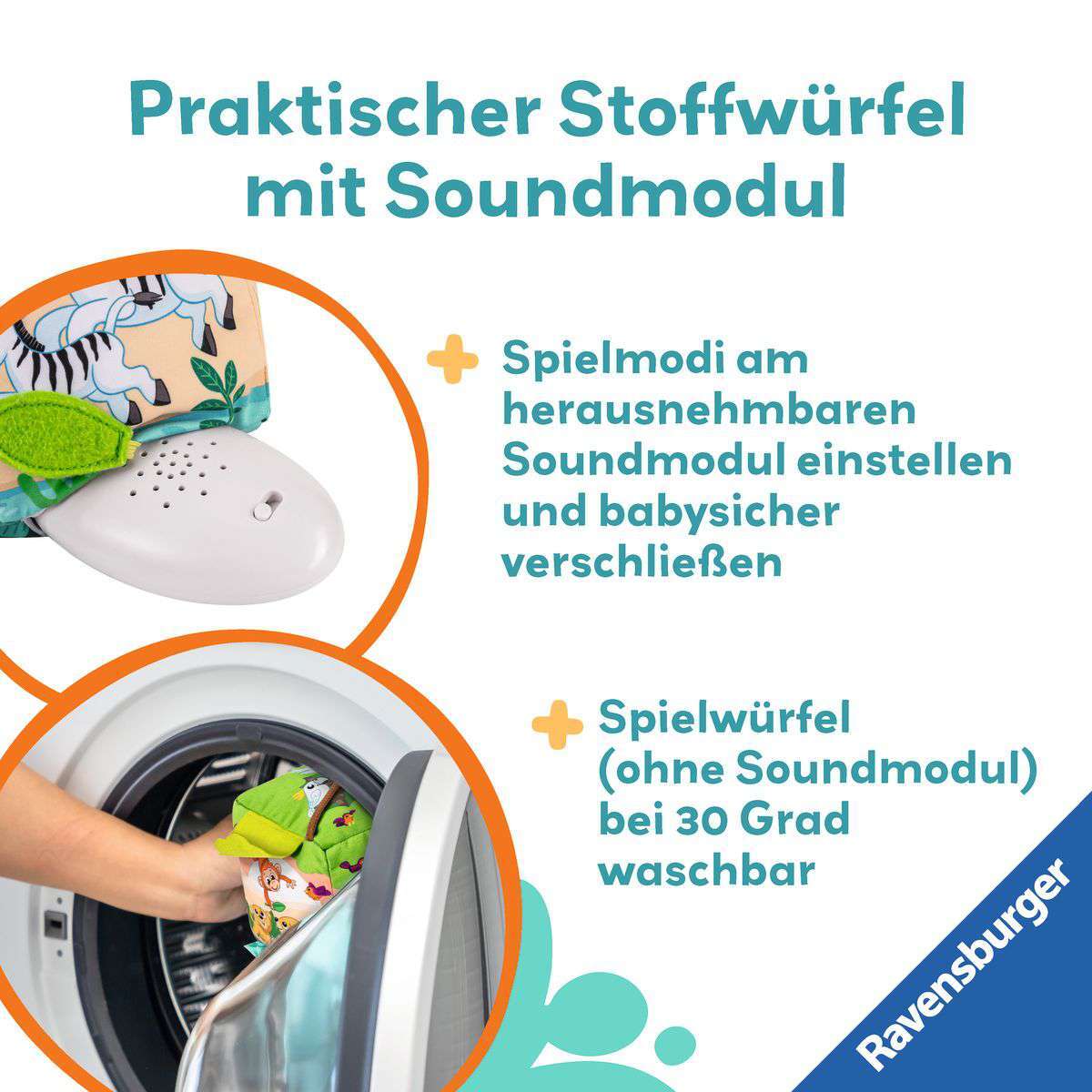 Ravensburger Spiel Play+ Motorik-Musik-Spiel-Würfel: Wilde Tiere